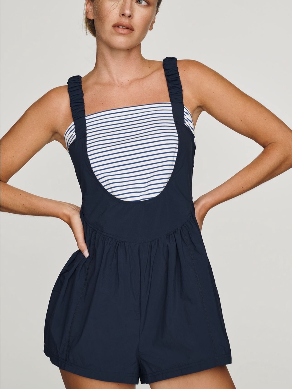 Navy Strappy Mini Dress with Striped Bodice
